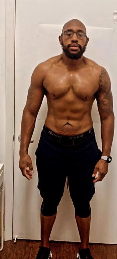 After: the same client, visibly leaner and more muscular